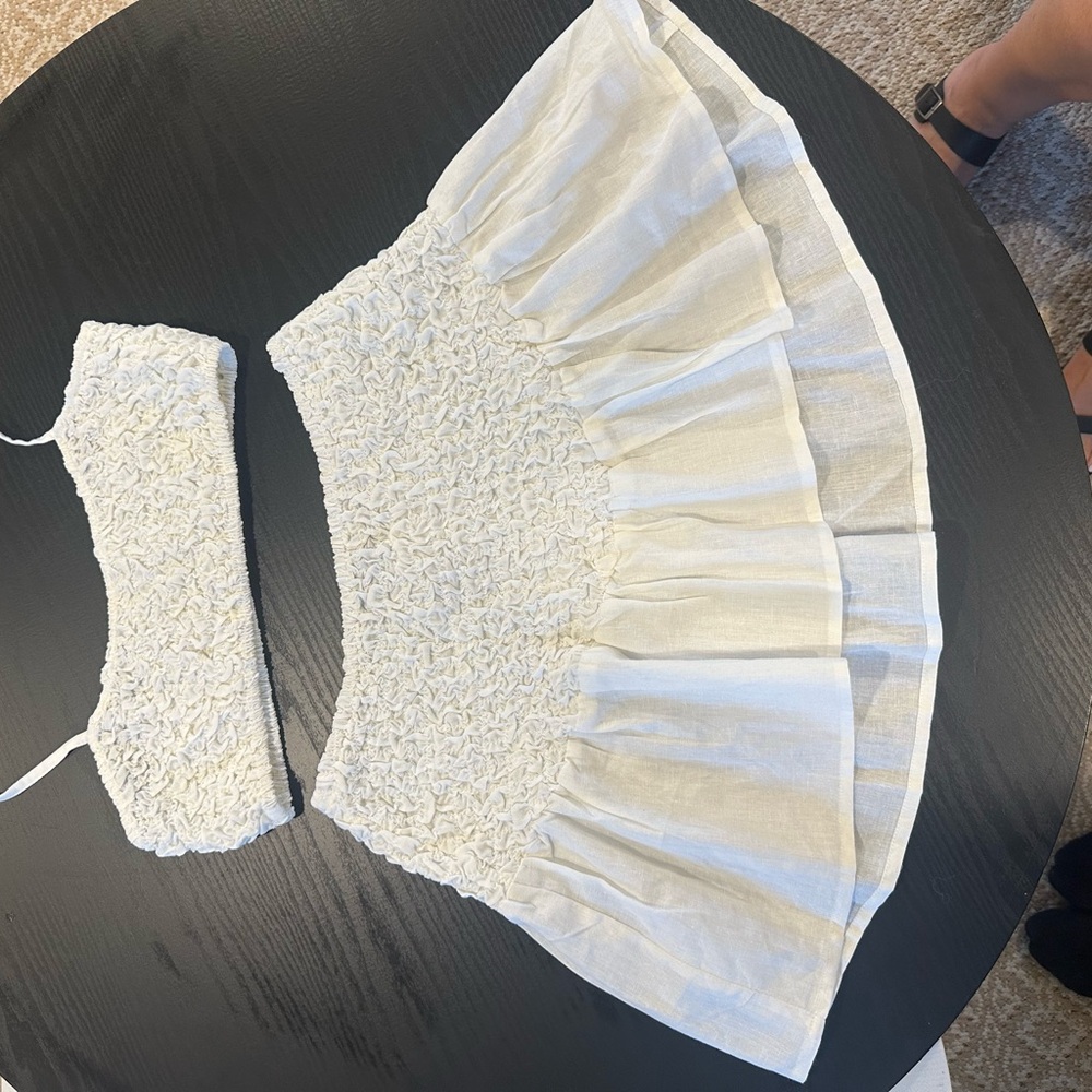 popcorn hanky hem mini skirt and top in white - a set brand new no tags - Picture 2 of 5